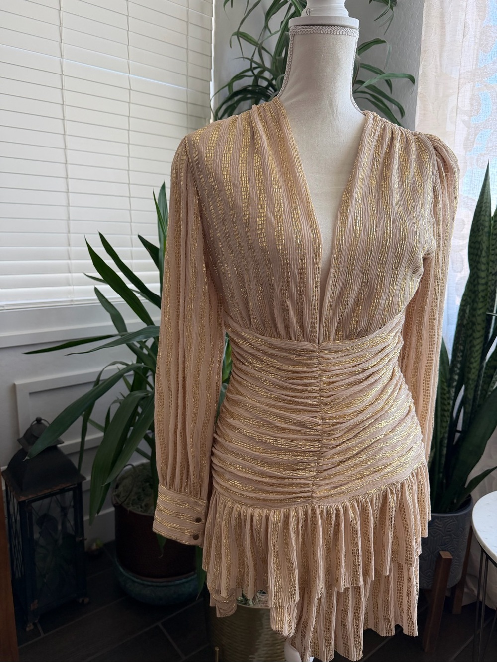 REVOLVE Sabina musayev dragonfly Gold Ruched Long Sleeve Mini Dress - Picture 5 of 8